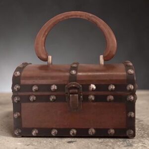 Vintage 1968 Royal London JapanWooden Box Purse with Studded Details